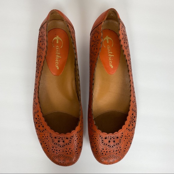 Earthies Shoes - Earthies Bindi Burnt Orange Floral Cut Out Flats